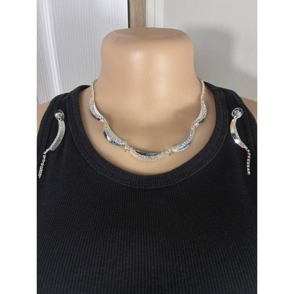 Custom Jewelry Necklace & Earrings Scalloped Crescent moon shape with rhinestone